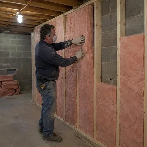 Fitting insulation between basement wall studs, friction-fit with no gaps or compression