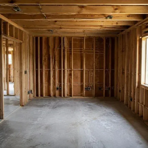 Open wood stud framing in a Niagara home, inspected and ready for drywall installation to begin